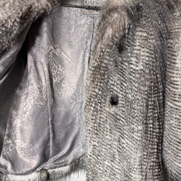 Guess Ladies Faux Fur 3/4 Sleeve Jacket Black & White Fur Size Medium - Picture 11 of 16